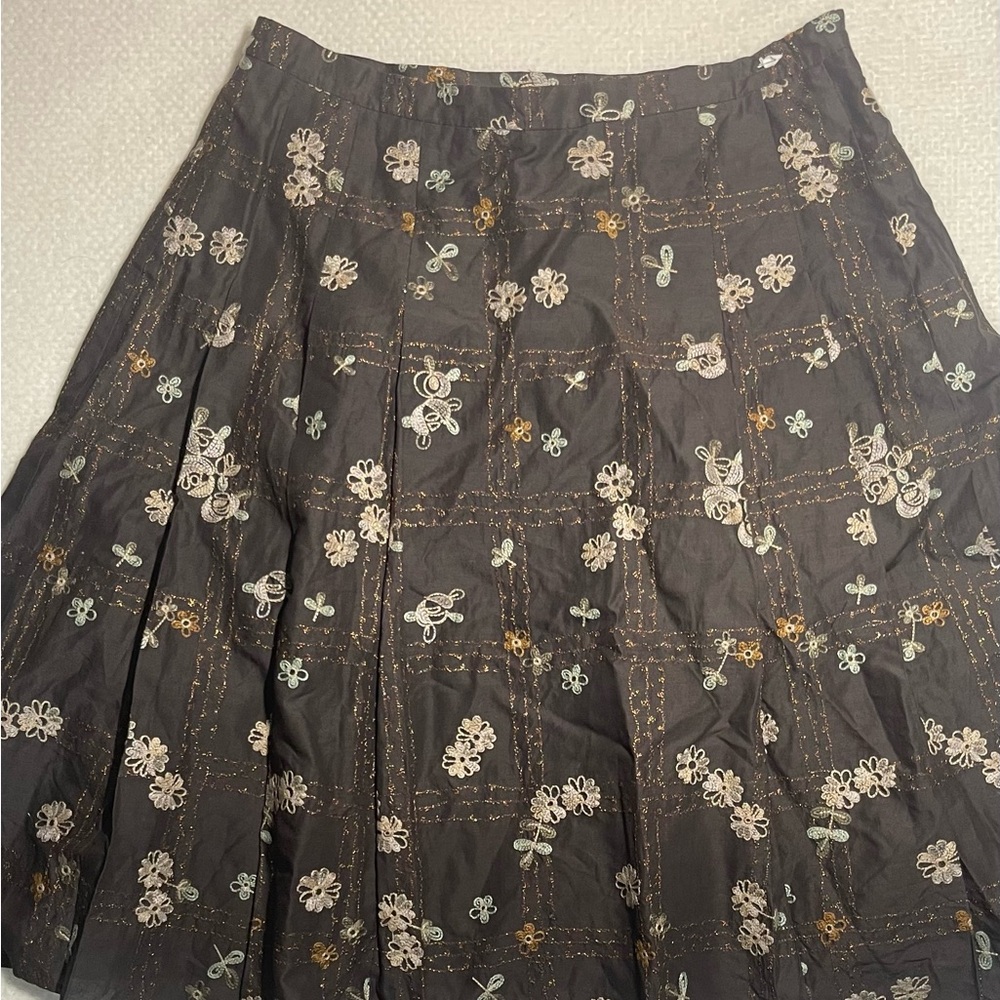 Vintage Anne Klein Women’s Embroidered Brown Floral Skirt